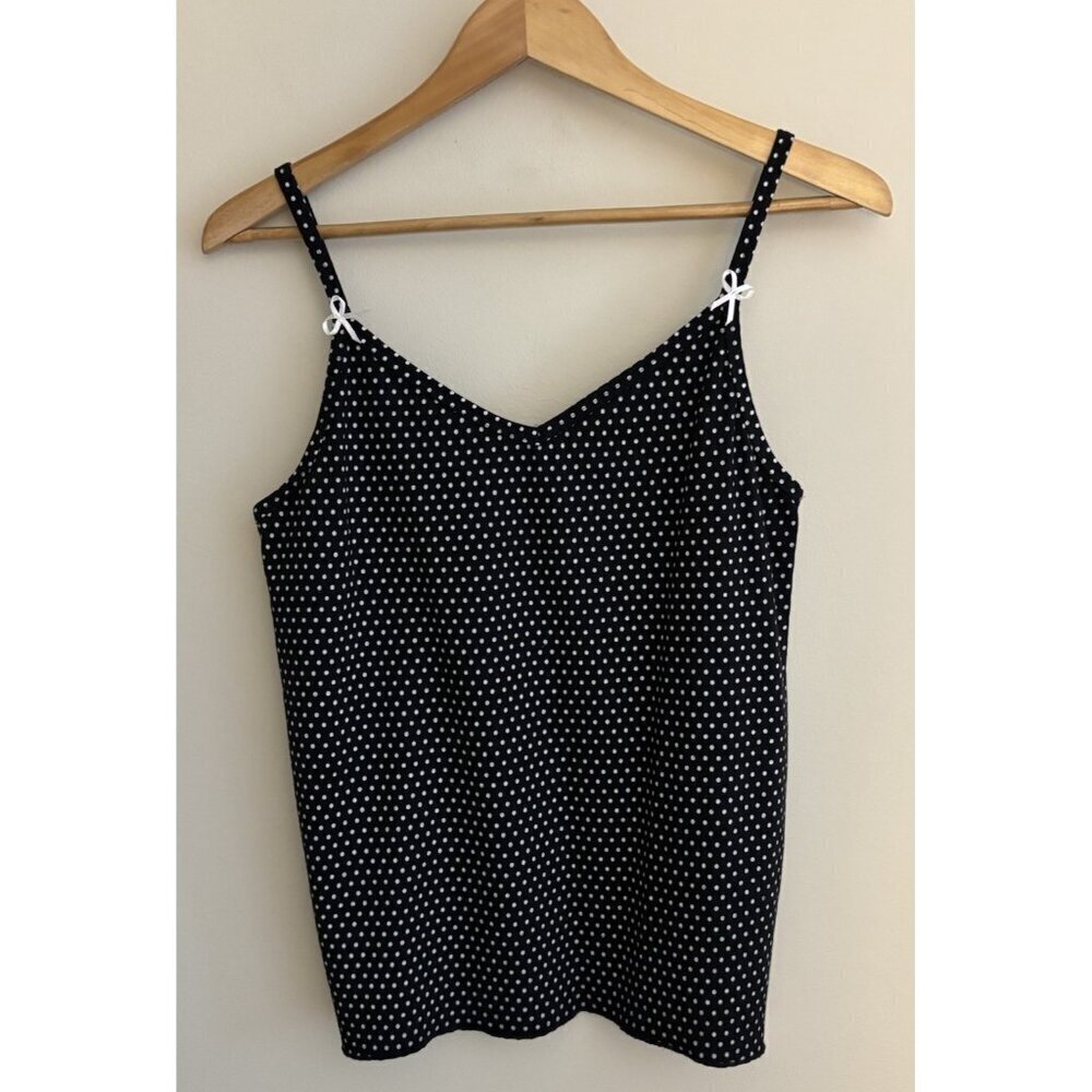 Vintage Y2K Cami Size M Polka Dot Minimalist Capsule Wardrobe Black